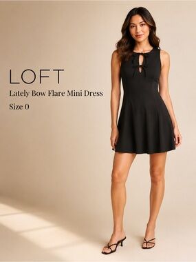 LOFT Lately Bow Flare Mini Dress Black Size 0 NWT
